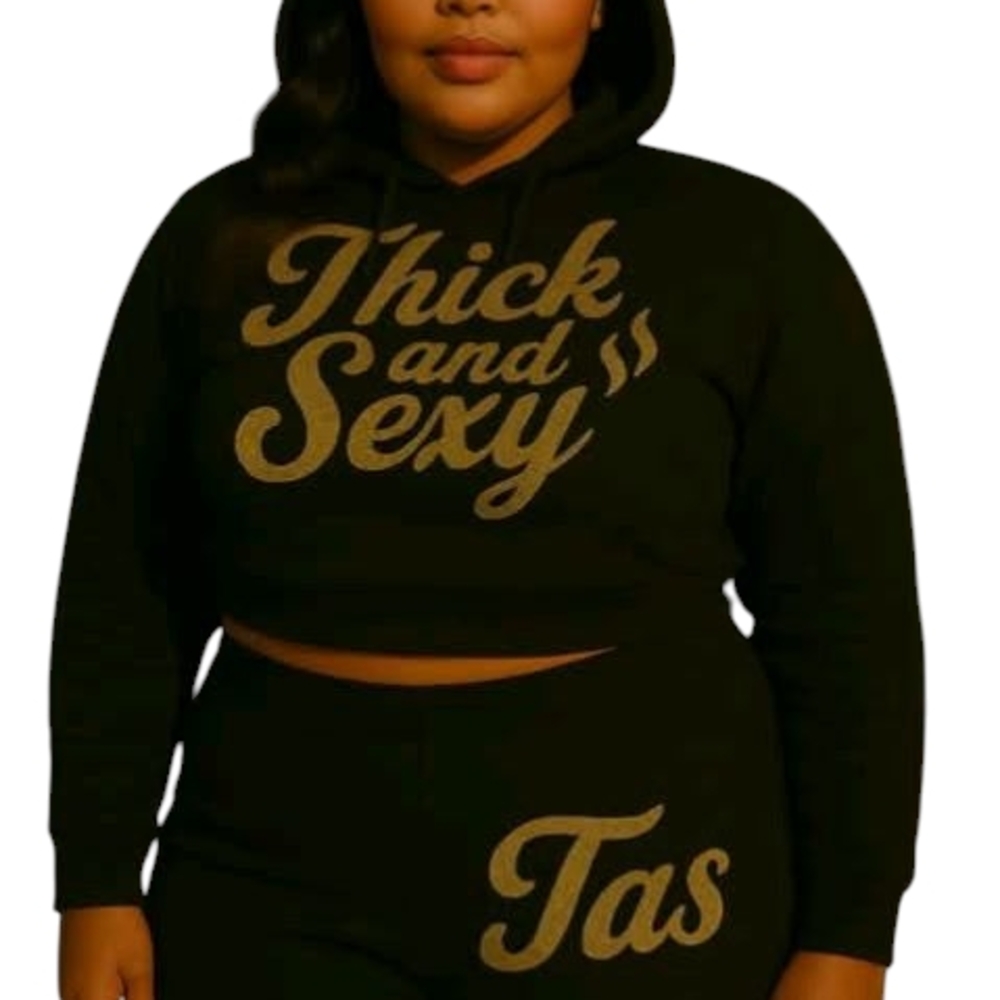 Black and Gold Women's Crop Hoodie And Pants